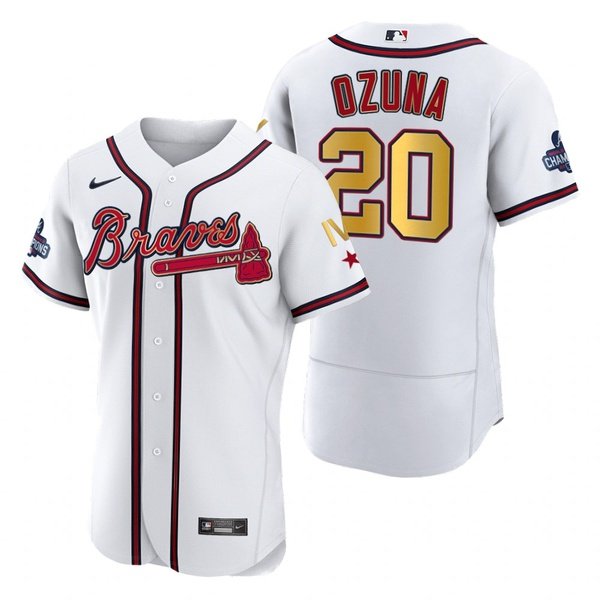 Youth's #20 Marcell Ozuna Atlanta Braves 4x World Series Gold Trim Jersey -  Stitched