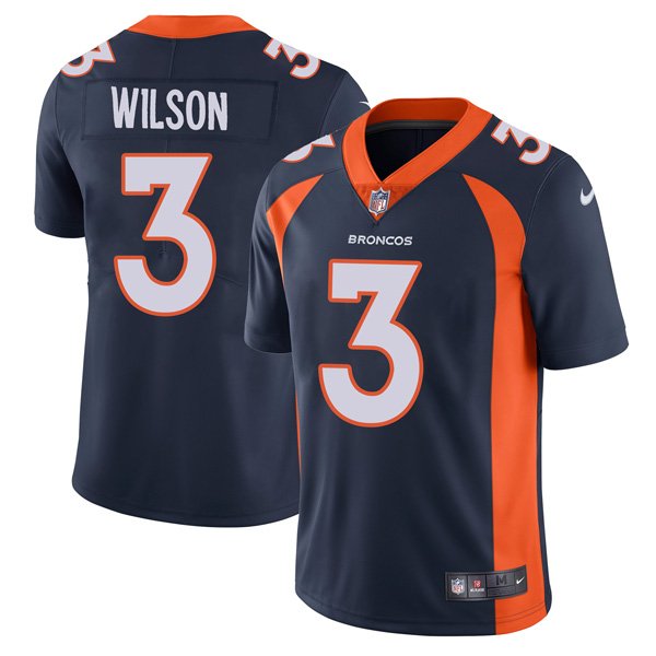 Men's #3 Russell Wilson Denver Broncos Jersey Vapor Limited Navy - Stitched
