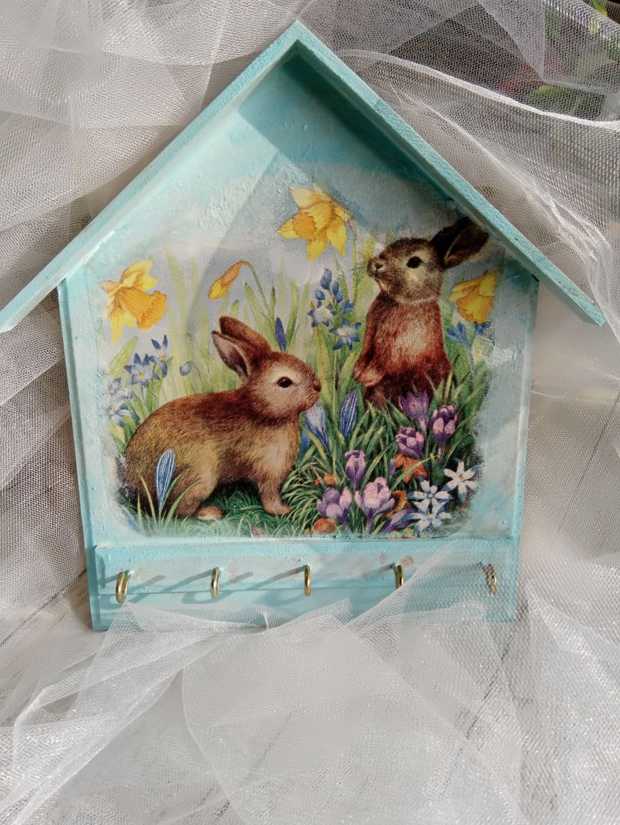 Decoupage Key House Hanger Easter Gift Idea