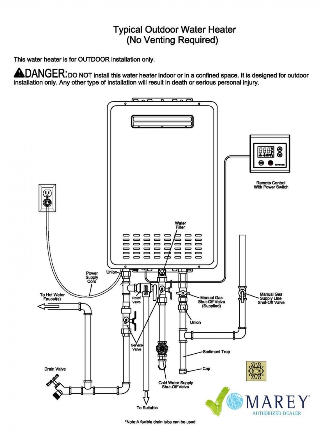 Outdoor Tankless Water Heater Natural Gas Marey GA22ONG 6 GPM