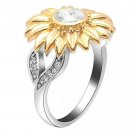 CZ stone ring jewelry bague Femme silver color cute sunflower gold crystal...