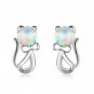 stud earrings White Blue Fire Opal Earrings for Women Jewelry Cute Cat Earrings