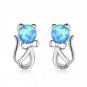 stud earrings White Blue Fire Opal Earrings for Women Jewelry Cute Cat Earrings
