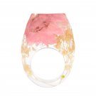 2019 Romantic Wedding Jewelry Handmade Geometric Crystal Resin Ring with Pink Chrysanthemum Flowers