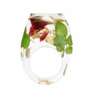 2019 Handmade Jewelry Geometric High Cocktail Crystal Resin Ring with Dried Flowers Grass