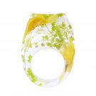 2019 Handmade Jewelry Geometric Crystal Resin Ring with Chrysanthemum Flowers Insided