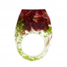 2019 Handmade Jewelry Geometric Crystal Resin Ring High Finger Band Rings With Rose Leaves Grass