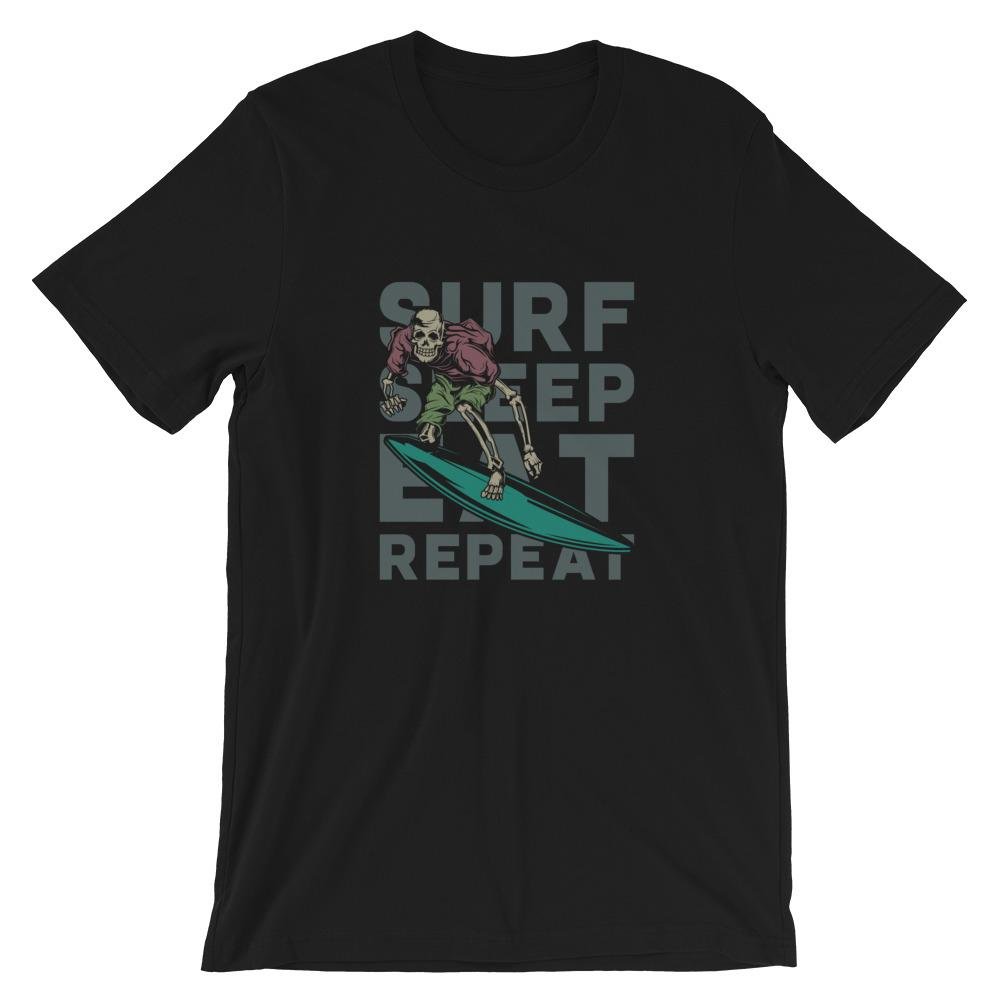 Surf Sleep Eat Repeat Cool Skull Summer T-shirt