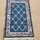 Vintage Green Diamond & Cross Floral Oriental Rug 3 Ft 7 inches Long by 2 Ft Wide Circa 1960s..