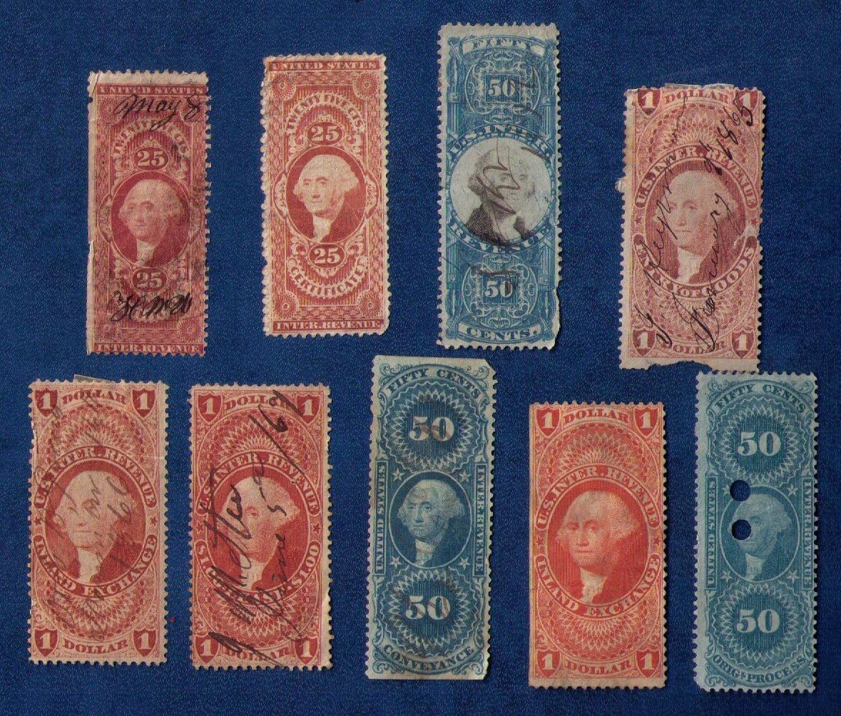 US 1862-1874 (9) Revenue Stamps/Back Of Book Washington Issues F-VF