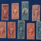 US 1862-1874 (9) Revenue Stamps/Back Of Book Washington Issues F-VF
