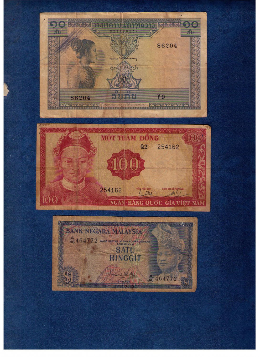 Asian Banknotes 1942-1969 Lot Of Thirteen (13) Japan - China -  Malaysia & Vietnam.