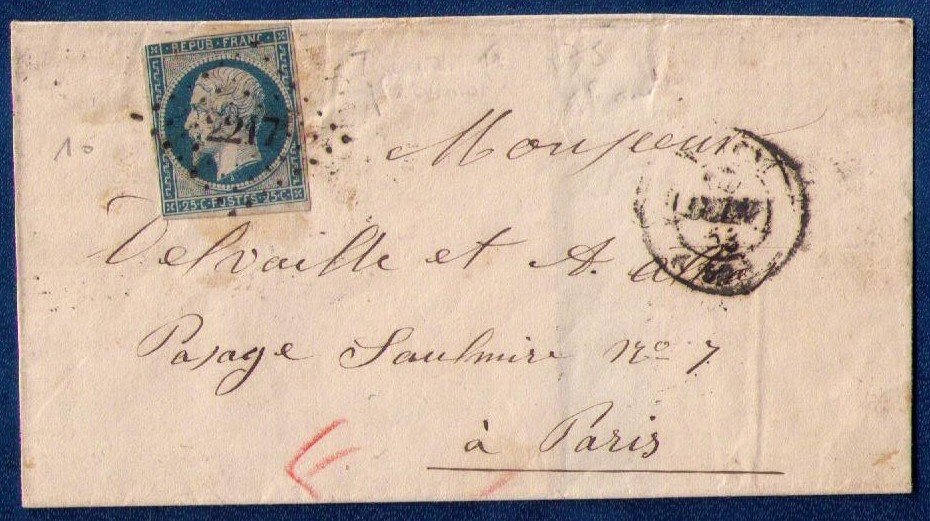 France 1853 Yvert 10/Sc #11 Sur Lettre Handmade Cover CV $700.00