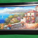 Oil Painting 27.5" Wide X 15.5" Tall by Listed Euro Artist Rossini Overlooking Seascape Italy