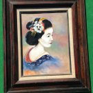 Vintage Geisha Girl (1976) M.Hill Oil Painting - 20.5"Wide x 24.5" Tall .