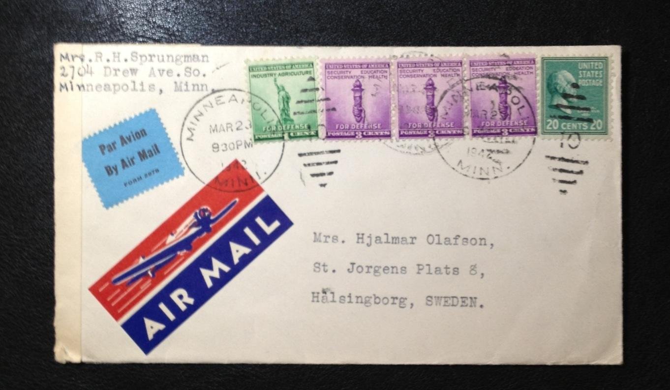 US (1940) SC 567(1923 STAMP) SC 883 (1940 STAMP) BOTH ON THE SAME COVER FOSSTON MN VIA AIR MAIL