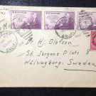 US (1934) multi-Cover with Sc 738  strip of three and a Sc 707 single Berkeley Calif to Sweden