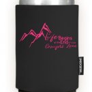 Life Begins- Koozie- Black w/ pink