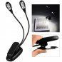 Light Lamp 4 LED 2 Dual Flexible Arms Clip Arm USB Reading Stand Book BedsideNEW