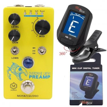 Mosky LM741 PREAMP Guitar FX Pedal Ov/drive Preamp Si Ge Soft M Series + TUNER