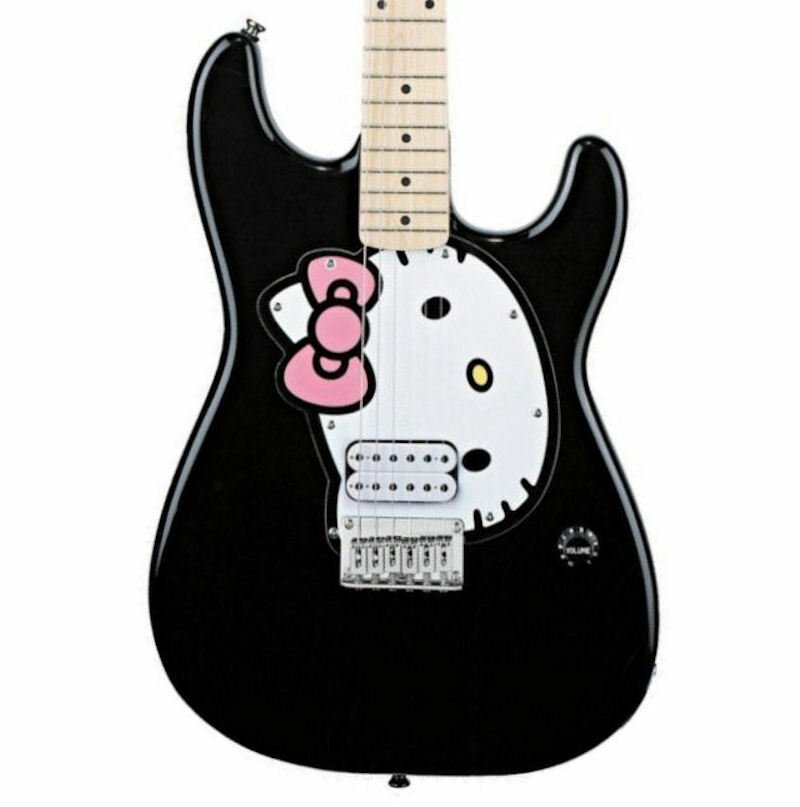 Fishbone black strat 2024 Black Hello kitty + Gig bag, Strap,PInk Pick