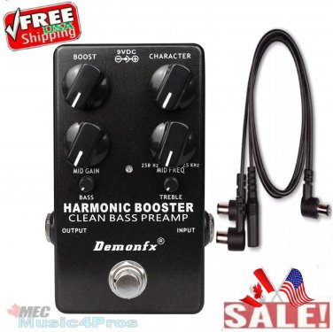 Demonfx Harmonic Booster +PDC 3A Power Cable Clean Bass Guitar Pre-amp Pedal NEW