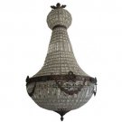 Handmade Antique French Empire Crystal Basket Ceiling Chandelier + Chain + Canopy