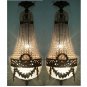 Pair Rustic Antique Replica Crystal Chains Bronze French Empire Wall Sconces
