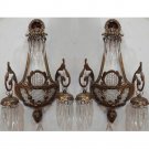 Rustic Pair Antique Replica Crystal Chains French Empire Ornate Wall Sconces
