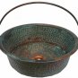 Green Patina Rustic Oxidized Copper Pan Hinged Handle Bathroom Sink Remodel