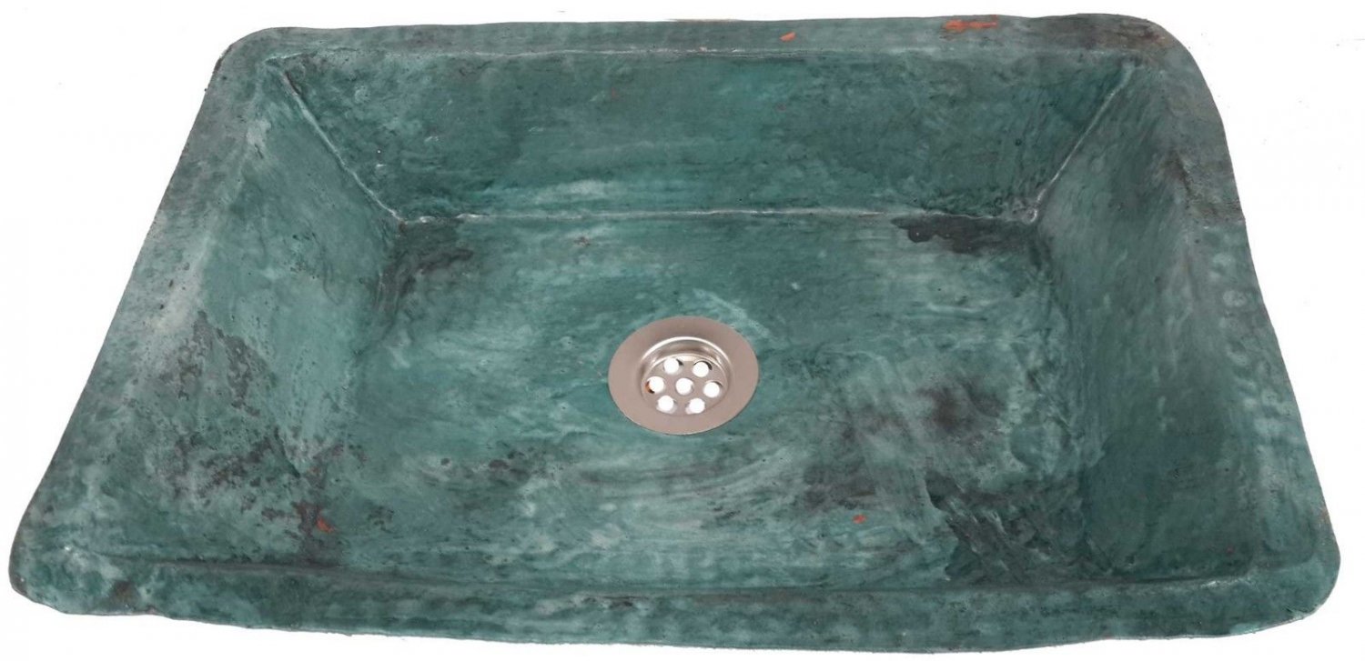 Green Patina Aged Rustic Oxidized Pure Copper Rectangle Bathroom Sink Remodel