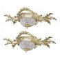 2 Antique Replica Crystal Chains Gilded Brass European Flush Mount Chandeliers