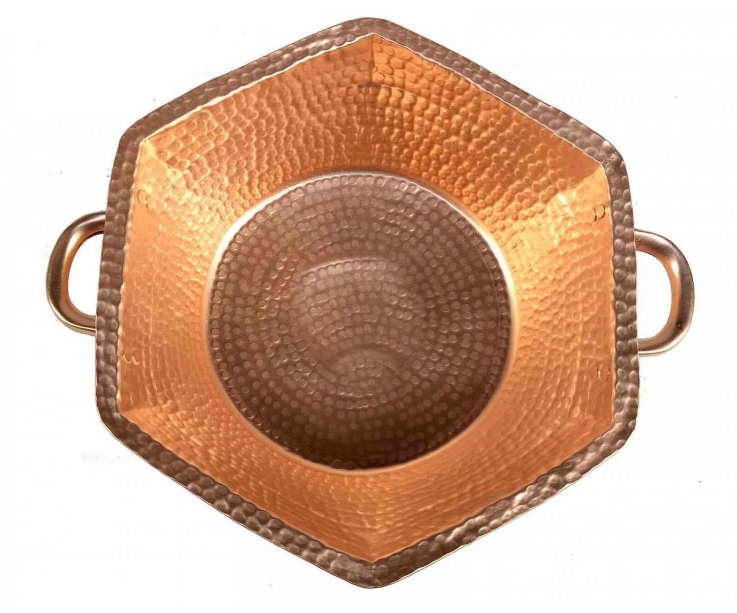 Hand Hammered Hexagon Pure Copper Gold Fruit Punch Handles bowl