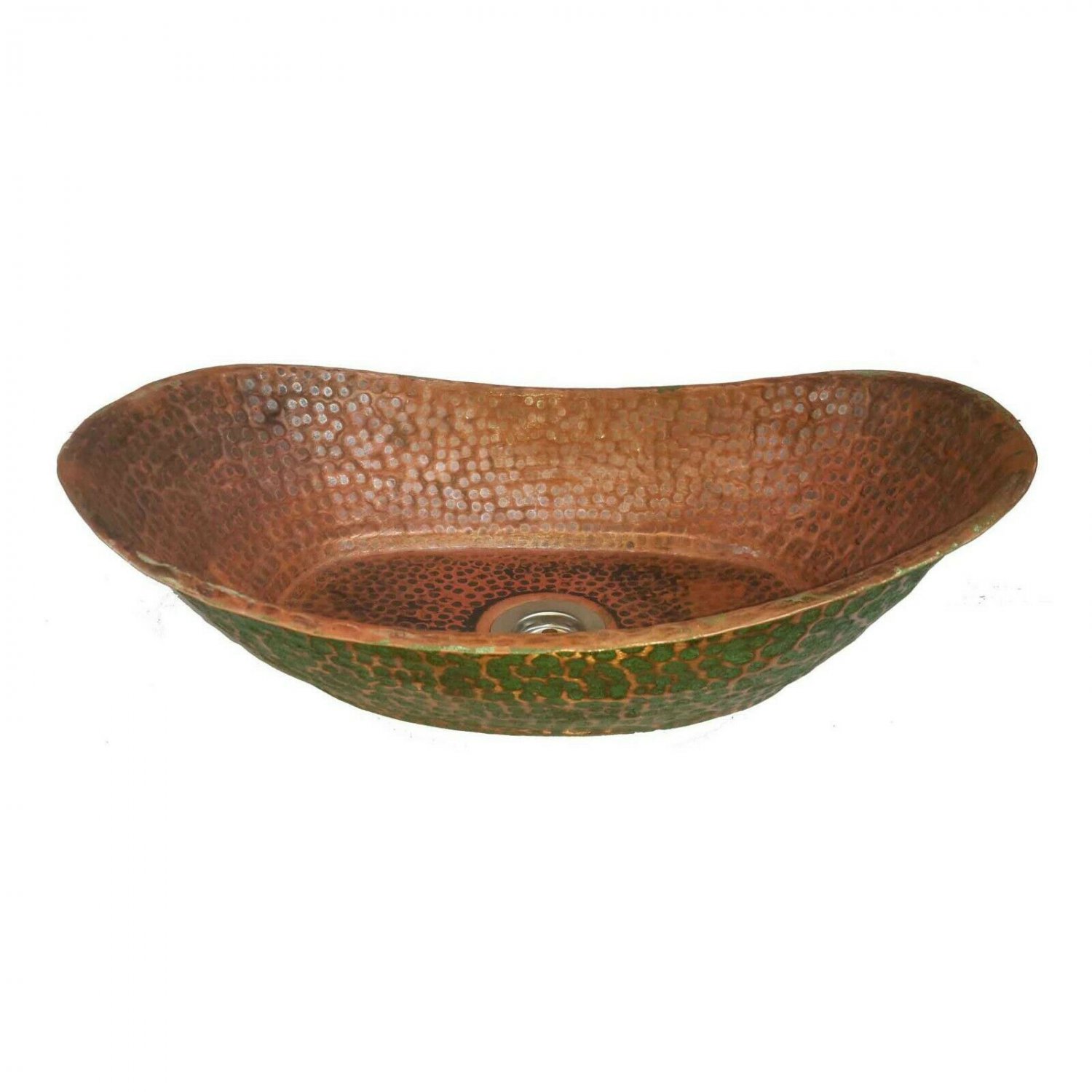 Hammered Rustic Aged Green Exterior Copper Bathroom Sink Bathtub Shape Lavatory