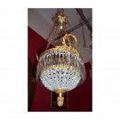 French Gilded Brass Crystal Chains Acanthus Finial Ceiling Chandelier Light