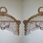 Pair French Empire Replica Ornate Brass Crystal Wall Sconces Appliques