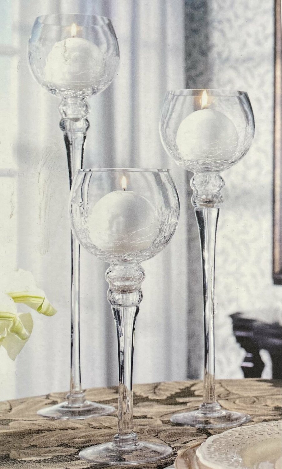 Charisma Hurricanes Set of 3 Crackle Glass Candle Holders