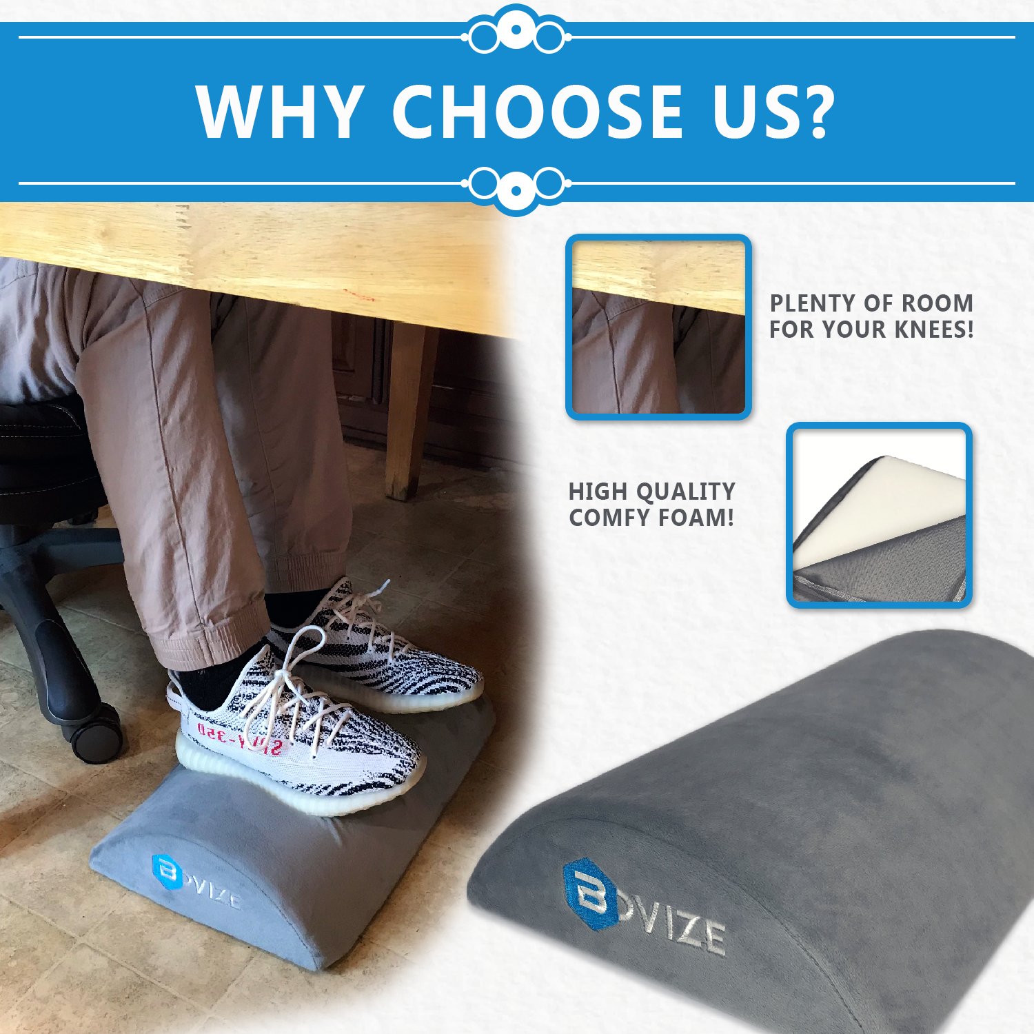 Bovize Foot Rest Cushion for Under Desk