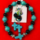 Turquoise Cross Beaded Bracelet And Dangle Pierced Earrings