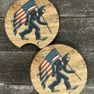 Bigfoot Sasquatch Carrying American Flag Car Coasters Set New