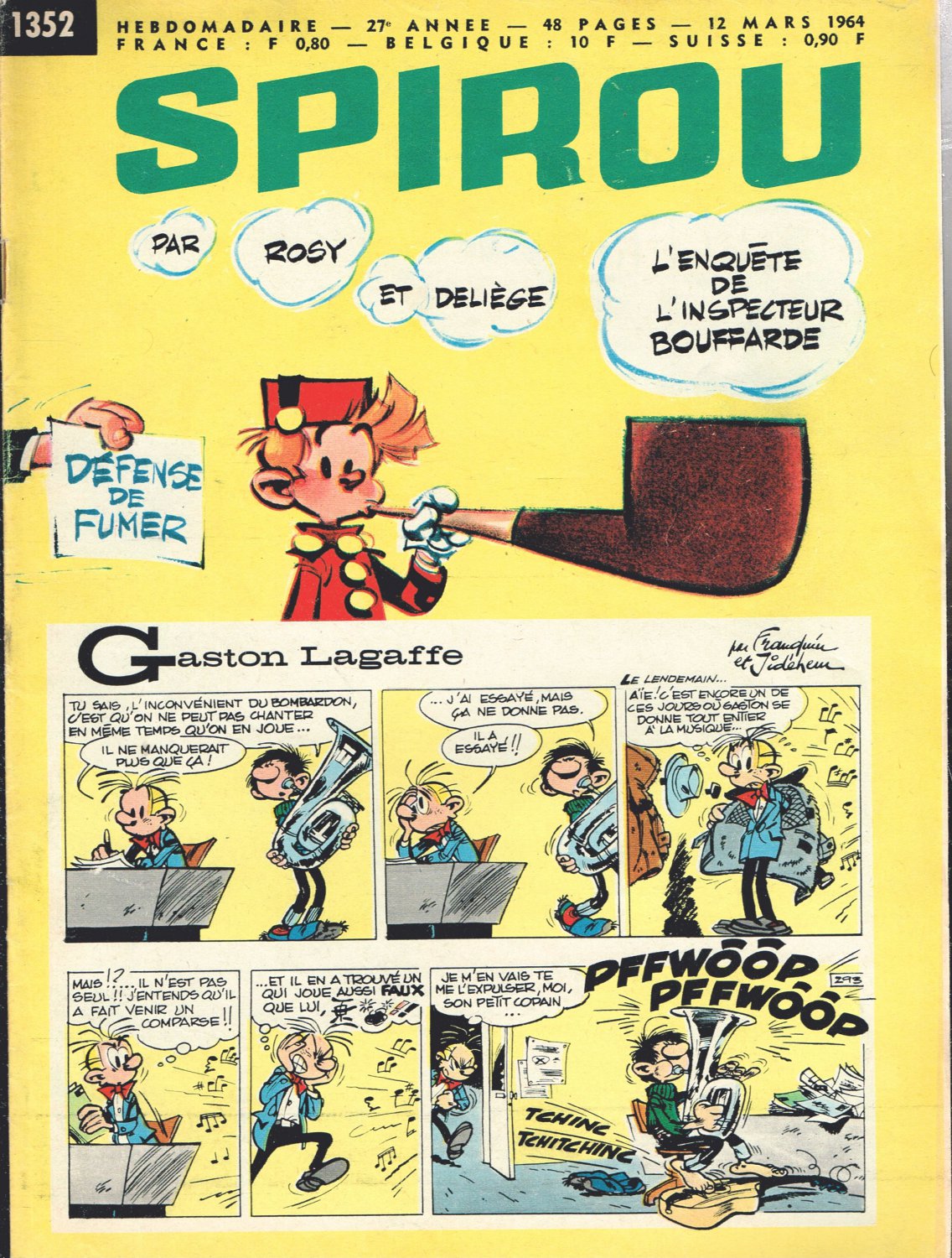 Vintage Comic Book Spirou #1352 Periodical In French March 12 1964 Used 