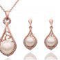 Gold plated pearl and crystal necklace and earring set, bridal wedding jewelry set