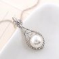 Silver plated pearl and crystal necklace and earring set, bridal wedding jewelry set