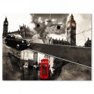 Canvas Print - London Black and White Red Telephone Booth and Big Ben 32x24 Inch (80x60cm)