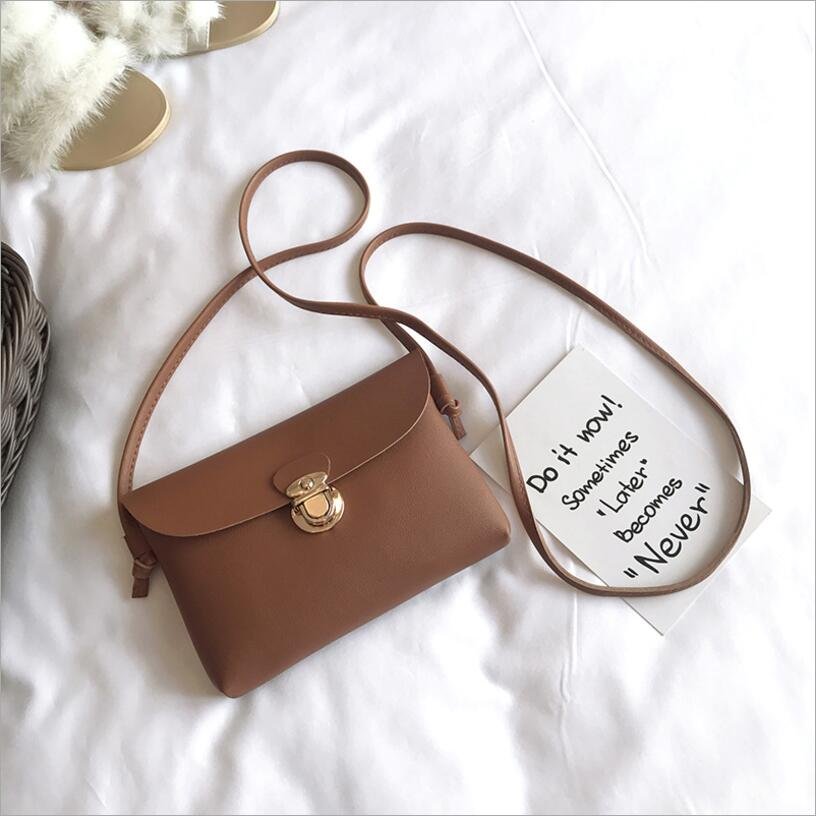 Simple Pure Women Mini Lock Flap Messenger Bag PU Leather ( Message Color)
