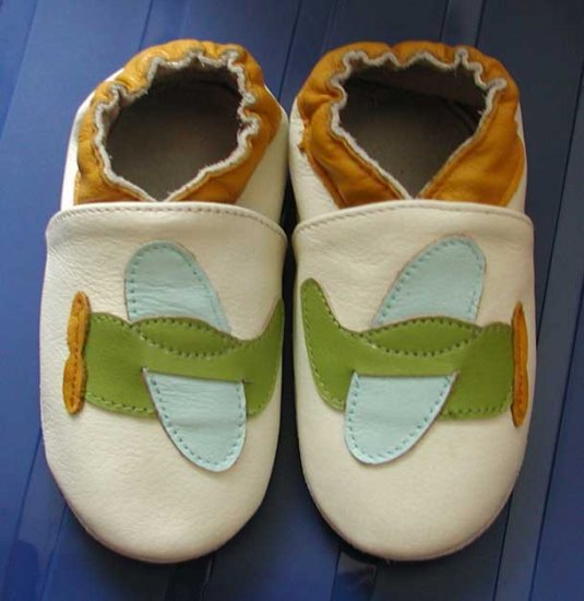 new soft sole baby leather shoes AIRPLANE cream (6-12 mo)