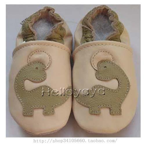 new soft sole baby leather shoes DINO cream (0-6 mo)
