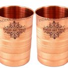 Set of 2, Pure Copper Glass Tumbler, Serveware & Tableware 300ml Each