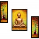 SAF UV Textured Buddha Print Framed Painting Set of 3 (Size 35 x 2 x 50 Cm)