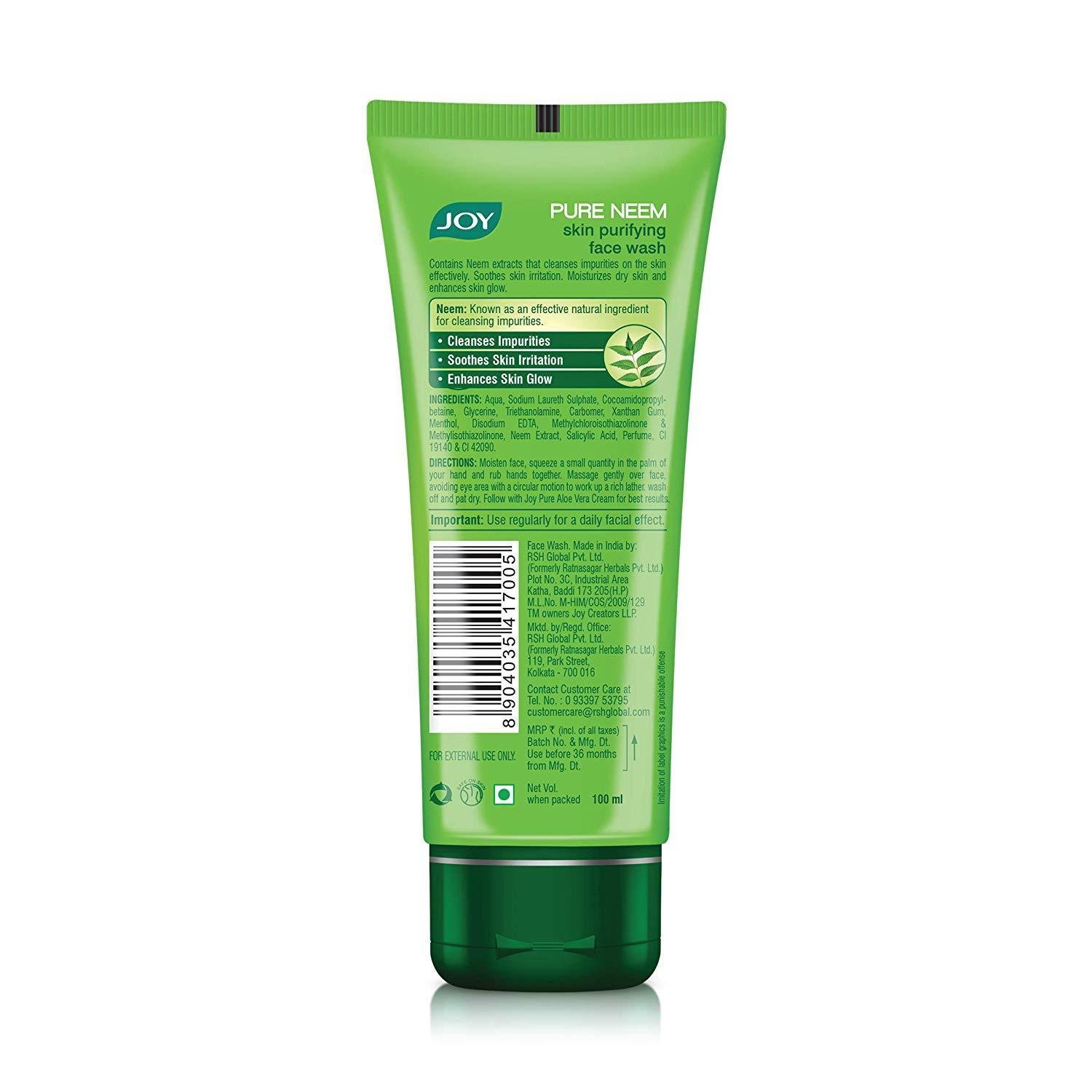 Joy Pure Neem Skin Purifying Gel Face Wash 100ml x 2 (Pack of 2)